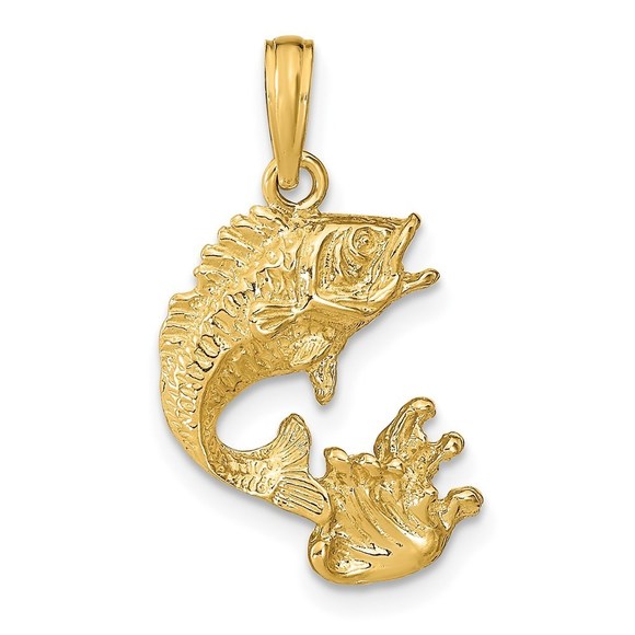 14k Yellow Gold Polished Bass Fish Necklace Charm Pendant